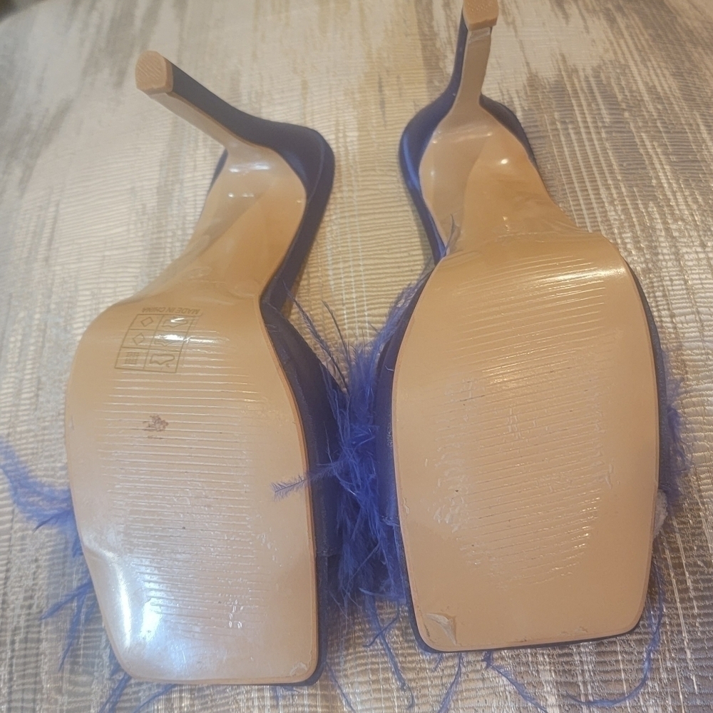 Royal Blue High Heel Stiletto Feather Fluffy Sandals/Sexy Slippers/Mules/Slides - Picture 9 of 15